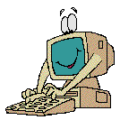 an animated gif of a cartoon computer typing on itself