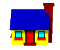 a spinning gif of a brightly colored 3d model house