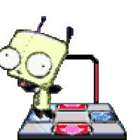 a gif of gir from invader zim dancing on a ddr machine